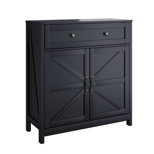 Kitchen Sideboard Buffet Cabinet, Farmhouse Storage Cabinet With Drawer And Adjustable Shelf, Barn Door Accent Cabinet For Kitchen, Dining Room, Entryway - Black
