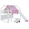 Full Size Loft Bed With House Shaped Frame And Tent - White / Pink - Image 15