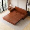 Pull Out Sofa Bed, 3 In 1 Faux Leather Convertible Sleeper Sofa With Nailhead Trim & Rolled Arm Multifunctional Sofa Bed For Living Room - Light Brown - Image 4