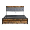 Modern Queen Bed Frame With LED Lights, Storage Drawers, USB & Charging StationUpholstered Headboard, & Iron - Gray - Image 3