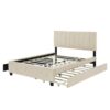 Queen Platform UpholsteredBed With 2 Drawers And Twin Long Trundle - Beige - Image 4