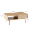 41.34" Rattan Coffee Table, Sliding Door For Storage, Solid Wood Legs, Modern Table For Living Room - Natural - Image 3