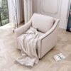 360 Degree Swivel Armchair Cotton Linen Skin - Friendly Fabric Ergonomic Design Brass Nail Decorative Armchair Living Room Chairs Bedroom Chairs Living Room Chairs Black Legs Suitable For Indoor Homes - White - Image 3