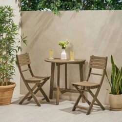 Outdoor 3 Pieces Half Round Folding Bistro Set: Weather Resistant, Space Saving - Gray