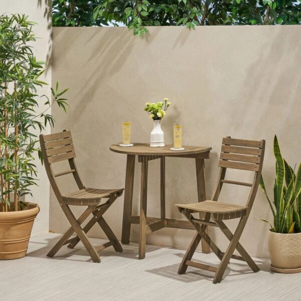 Outdoor 3 Pieces Half Round Folding Bistro Set: Weather Resistant, Space Saving - Gray