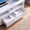 Modern White TV Media Stand, Home Entertainment Center With Open Shelving And Two Drawers - White - Image 2