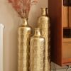 Floor Metal Vases Decorated White Metal Vases (Set of 3) Gorgeous Home Decoration Large Glazed Metal Vases - Golden - Image 16