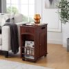 Traditional End Table With Charging Station, Narrow Side Table With USB Ports And Outlets - Red Walnut - Image 5