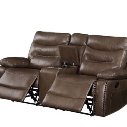 Aashi - Leather Gel Match Recliner Loveseat - Brown