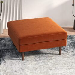 Amber - Square Upholstered Ottoman Velvet - Burnt Orange