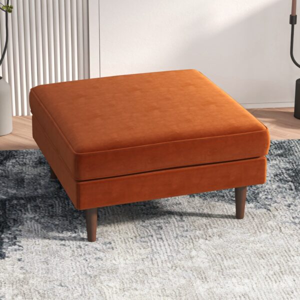 Amber - Square Upholstered Ottoman Velvet - Burnt Orange