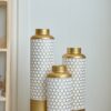 Modern Droplet Shaped Floor Vase Set Honeycomb Design, 3 Piece Metal Decorative Vases For Home Interior Display - Gold / White - Image 20