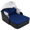 Outdoor Sunbed With Adjustable Canopy, Double Lounge, Daybed - Black / Blue - Image 8