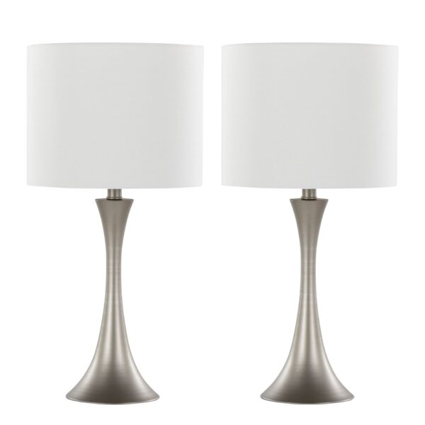 Lenuxe - Contemporary Table Lamp (Set of 2) - Frosted Silver / Off White