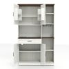 Farmhouse Kitchen Pantry Sideboard With Cabinet And Drawer, Multi Functional Kitchen Buffet With Hutch And Glass Holder, Microwave Stand With Charging Station - Brown / Antique White - Image 21