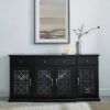 Classic Fretwork Detailed Glass Door Sideboard - Black - Image 6