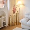 Floor Metal Vases Decorated White Metal Vases (Set of 3) Gorgeous Home Decoration Large Glazed Metal Vases - Golden - Image 6