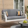 PE Wicker Porch Swing, 2 Seater Hanging Bench With Chains, Patio Furniture Swing For Backyard Garden Poolside - White / Gray - Image 2