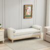 Elegant Upholstered Bench Daybed Ottoman With Nature Wood Legs & Bolster Pillows - Ivory Boucle - Image 10