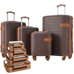 4 Piece Luggage Set Suitcase Set, Abs Hard Shell Lightweight Expandable Travel Luggage With 4 Packing Cubes, Tsa Lock, Spinner Wheels (16 / 20 / 24 / 28) - Brown
