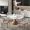 Round Modern Marble Dining Table With 4 Chairs - Walnut / White - Image 9