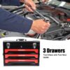 20'' Portable 3 Drawer Steel Toolbox, 4 Layers Of Tools With Metal Latches, With Top Storage Tray And Carrying Handle, Multi Function Tool Storage For Garage, Home, Or Workbench - Black / Red - Image 11