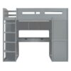 Twin Size Loft Bed With Desk, Wardrobes, 4 Drawers And 4 Shelves Construction - Gray - Image 2