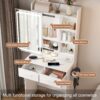Space Saving Makeup Vanity Desk With Mirror & Adjustable Led Lights, Built-In Power Outlet, Hidden Storage, Includes Stool & Shelf - White - Image 5