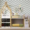 Twin Over Twin House Bunk Bed With White Storage Staircase And 2 Blackboards - White / Natural - Image 12