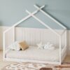 Full Size Montessori Style House Bed For Kids, Floor Bed Frame With Headboard And Footboard, Fence Bed For Girls, Boys, Slat Not Included - White - Image 3