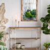 3 Tiered Wooden Shelving Unit With Ornate Iron Frame - Multicolor - Image 6