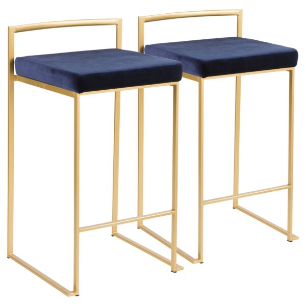 Fuji - Contemporary / Glam Stackable Counter Stool (Set of 2) - Gold / Blue