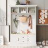 Hall Tree With 3 Hooks, Coat Hanger, Entryway Bench, Storage Bench, 3 In 1 Design, For Entrance, Hallway White - White - Image 2