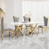 Marble Pattern Dining Table With Stainless Steel Base, Rectangular, Seats 6 Or 8 - Gold - Image 10