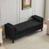 Elegant Upholstered Bench, Daybed, Ottoman With Wood Legs & 2 Bolster Pillows For End Of Bed, Bedroom, Living Room, Entryway - Black - Image 5