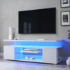 TV Stand For 60" TV LED Gaming Entertainment Center Media Storage Console Table With Large Side Cabinet For Living Room - White - Image 2
