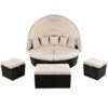 Outdoor Rattan Daybed Sunbed With Retractable Canopy Wicker Furniture, Round Outdoor Sectional Sofa Set - Black Wicker Furniture Clamshell Seating With Washable Cushions, Backyard, Porch - Beige - Image 7