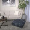 Dalm - Fabric Square Pouf Ottoman With Polystyrene Beads Filling - Dark Blue / White - Image 2