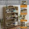 Natural Bohemia Style Shoe Cabinet, Shoe Rack Cabinet With 3 Rattan Flip Drawers, 3 Square Shelves And 1 Storage Drawer, Shoe Organizer With Mulit Storage Space And Hooks For Hallway, Entryway - Natural - Image 8