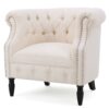 Celestialis - Upholstered Fabric Club Chair With Tub Design And Rolled Recessed Armrests - Beige - Image 5