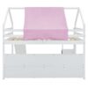 Full Size Loft Bed With House Shaped Frame And Tent - White / Pink - Image 11