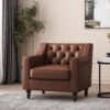 Contemporary Club Chair With Button Tufting And Birch Wood Legs - Dark Brown - Image 5