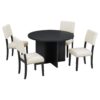 Topmax - 5 Piece Modern Round Dining Table Set Pedestal Kitchen Table Set With 4 Upholstered Dining Chairs For Studio, Apartment, Small Places - Black - Image 8