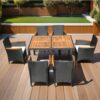 7 Piece Outdoor Patio Wicker Dining Set Patio Wicker Furniture Dining Set - Black / Cream - Image 5