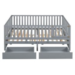 Full Size Daybed With Fence Guardrails And 2 Drawers - Gray