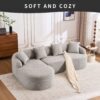 Compression Sofa: Combining Chaise Longue With 3 Seater, Wood Grain Chenille Fabric, Full Sponge Compression Sofa, Combined Sofa With 4 Pillows For Living / Home Furniture / Apartment - Gray - Image 5