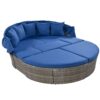 Outdoor Rattan Daybed Sunbed With Retractable Canopy Wicker Furniture, Round Outdoor Sectional Sofa Set - Gray Wicker Furniture Clamshell Seating With Washable Cushions, Backyard, Porch - Blue - Image 5