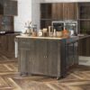 Homcom - Triple-Cabinet Rolling Kitchen Island On Wheels, Kitchen Cart With Storage Shelf Adjustment, Rolling Utility Cart With Wood Top, Towel Rack, Big Drawer - Distressed Brown - Image 8