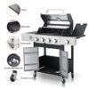 4 Burner Propane Gas Bbq Grill With Side Burner, 46790Btu Output With Enameed Cast Iron Cooking Grids For Outdoor Barbecue, Stainless Steel - Black / Silver - Image 2