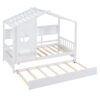 Twin Size House Bed With Trundle, Modern Design For Kids With Storage Shlef - White - Image 9